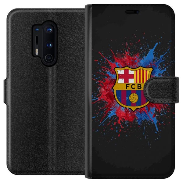 Kompatibel Tegnebogsetui til OnePlus 8 Pro Barcelona Splash Art med FC Barcelonas emblem i blå og rød, perfekt til fodboldfans