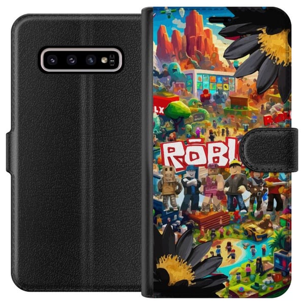 Kompatibelt Lommeboketui til Samsung Galaxy S10+ Roblox-spillverden med populære karakterer, fargerike miljøer og eventyr – perfekt for barn og unge