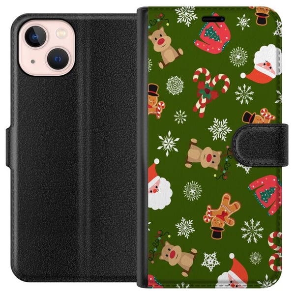 Kompatibelt Lommeboketui til Apple iPhone 13 mini Grønt Julemønster Kompatibelt Lommeboketui til Apple iPhone 13 mini Grønt Julemønster