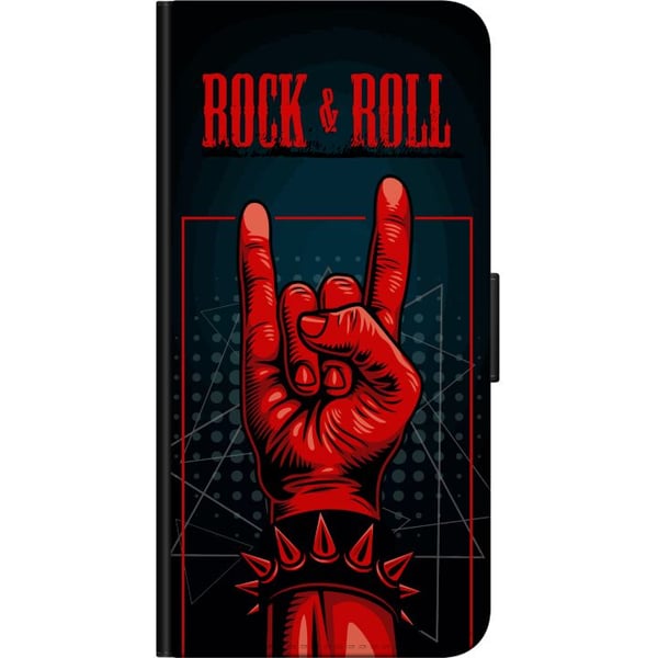 Kompatibel Tegnebogsetui til Motorola Moto G9 Play Rock & Roll-design – Rødt og sort motiv med klassisk hardrocktema