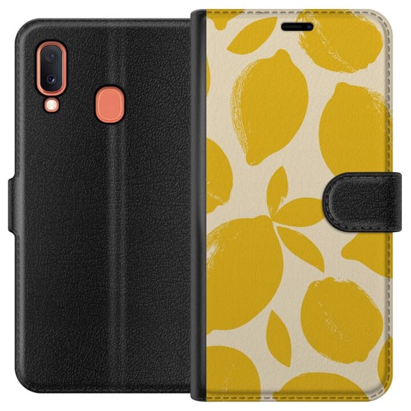 Kompatibelt Plånboksfodral till Samsung Galaxy A20e Citrus lemons citron print gul frukt kök sommar retro design mönster inspiration fresh kitchen st