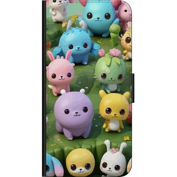 Kompatibelt Lommeboketui til Samsung Galaxy A03s Kawaii-dyr i pastell, fargerike figurer på grønn bakgrunn, lekent motiv for barn og unge voksne
