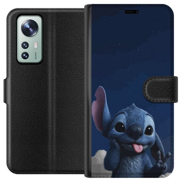 Yhteensopiva Lompakkokotelo Xiaomi 12 Stitch Disney sininen avaruusolento Lilo ja Stitch kawaii-hahmo yötaivas tähtitaivas söpö sarjakuvataide