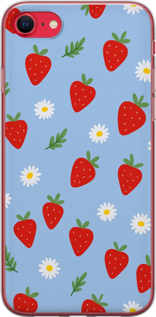 Yhteensopiva Puhelinkuori Apple iPhone SE (2022) mansikat mansikat kuvio kesä kukat päivänkakkara ruotsalainen juhannus retro painatus marjasuunnitte