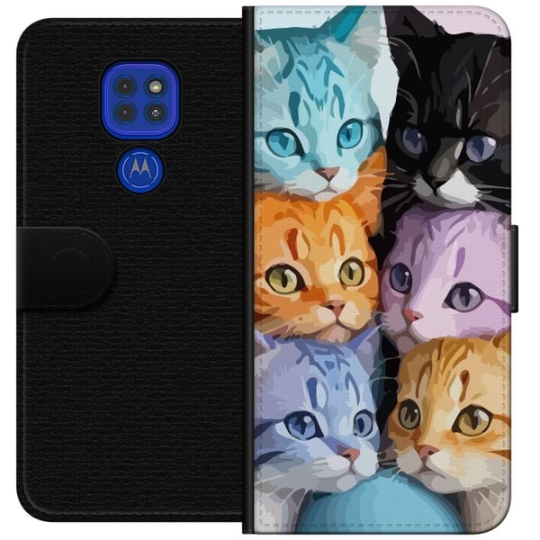 Kompatibel Tegnebogsetui til Motorola Moto G9 Play Farverige Katte