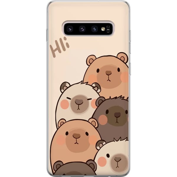 Kompatibelt Mobilskal till Samsung Galaxy S10+ Bear Squad Hi Friends Charmiga björnar i olika färger på ljus bakgrund med texten Hi