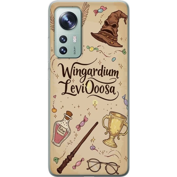 Yhteensopiva Puhelinkuori Xiaomi 12 Harry Potter Wingardium Leviosa -kuvitus – maaginen Harry Potter -teema, jossa on taikasauva, sieppi ja hattu