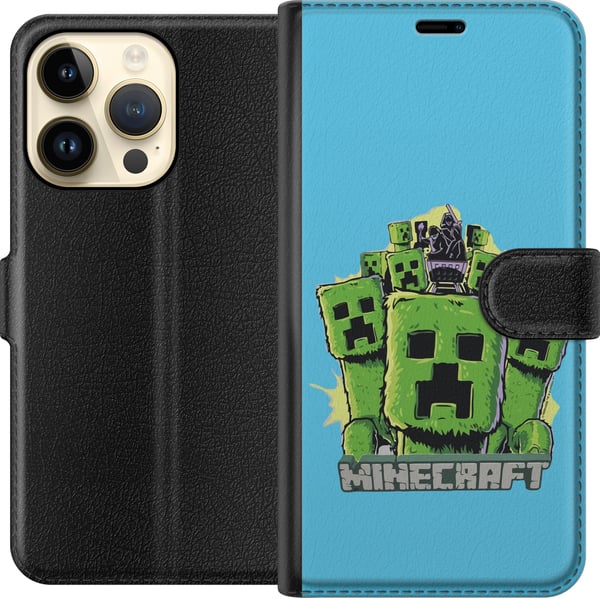 Kompatibel Tegnebogsetui til Apple iPhone 14 Pro Minecraft Creeper-hær i tegneseriestil – grøn Creeper-illustration med klassisk Minecraft-tema for f
