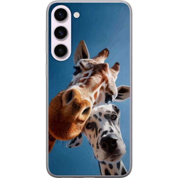 Kompatibel Mobilcover til Samsung Galaxy S23+ Giraffe dalmatiner duo-motiv med sjovt nærbillede af en giraffe og en dalmatiner i solrigt perspektiv Kompatibel Mobilcover til Samsung Galaxy S23+ Giraffe dalmatiner duo-motiv med sjovt nærbillede af en giraffe og en dalmatiner i solrigt perspektiv