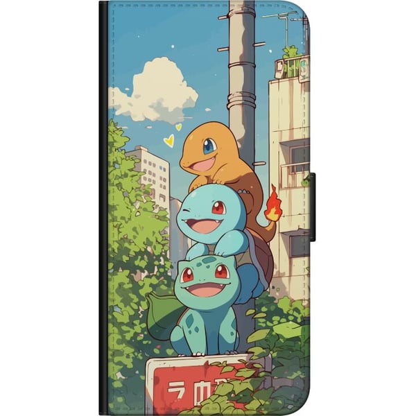 Kompatibel Tegnebogsetui til OnePlus 9 Pro City Trio tre glade små figurer i bymiljø med blå himmel og grønne træer, charmerende illustration