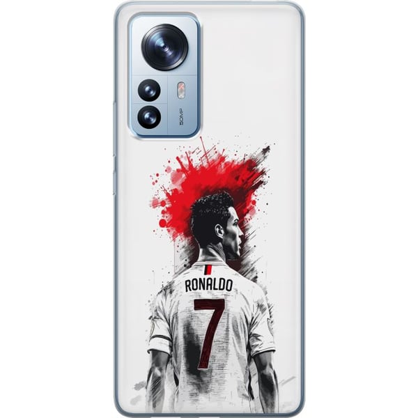 Kompatibel Mobilcover til Xiaomi 12 Pro Ronaldo Red Energy-motiv med Cristiano Ronaldo i stiliseret rød-hvidt design med en kraftfuld følelse