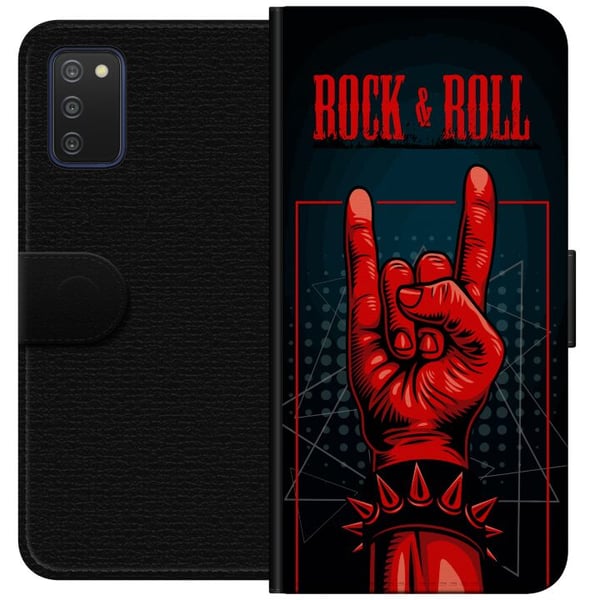 Kompatibelt Lommeboketui til Samsung Galaxy A03s Rock & Roll-design – Rødt og svart motiv med klassisk hardrocktema
