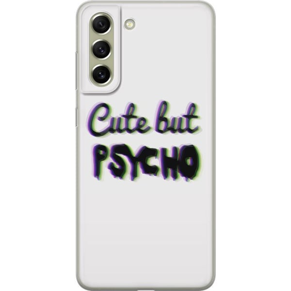 Kompatibel Mobilcover til Samsung Galaxy S21 FE 5G Minimalistisk glitchtypografi med teksten cute but psycho i neonlignende farveeffekt