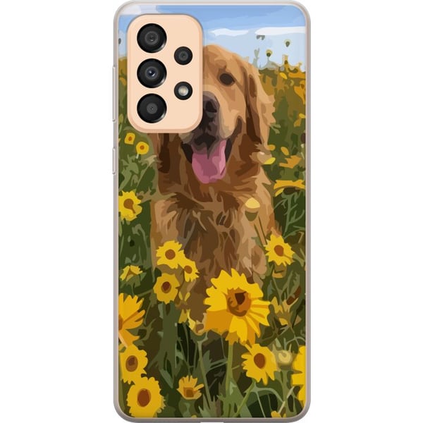 Kompatibelt Mobilskal till Samsung Galaxy A33 5G Golden Retriever Solrosfält Hundmotiv Natur Sommar Design