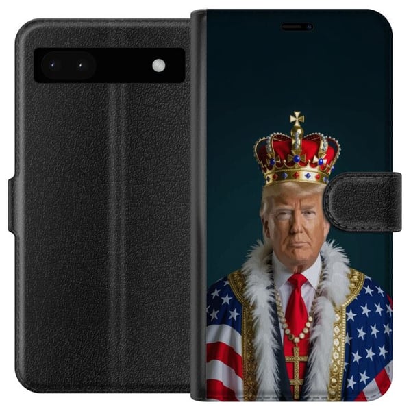 Yhteensopiva Lompakkokotelo Google Pixel 6a Muotokuva Donald Trumpista kuninkaaksi pukeutuneena, kruunu päässään ja Yhdysvaltain lipulla koristeltu v