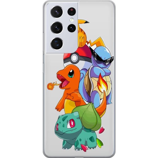 Kompatibelt Mobildeksel til Samsung Galaxy S21 Ultra 5G Pokémon Pikachu Charmander Squirtle Bulbasaur – fargerik Pokémon-stabelillustrasjon med fire Kompatibelt Mobildeksel til Samsung Galaxy S21 Ultra 5G Pokémon Pikachu Charmander Squirtle Bulbasaur – fargerik Pokémon-stabelillustrasjon med fire