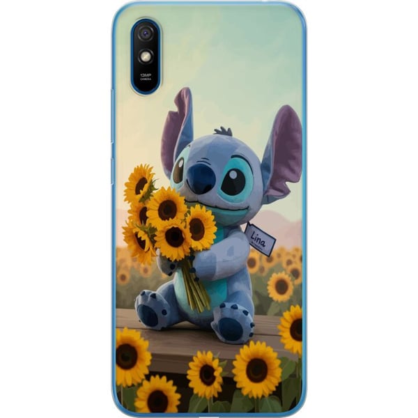 Kompatibel Mobilcover til Xiaomi Redmi 9A Disney Stitch solsikkeplakat Lilo og Stitch blå aliensolsikker sød kawaii-figur markdesign kunst