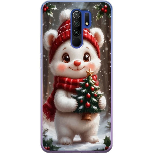 Kompatibelt Mobilskal till Xiaomi Redmi 9 Julbjörn röd mössa söt bear liten gran kawaii cosy winter forest festive christmas art poster