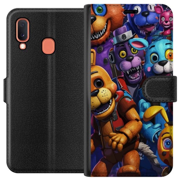 Kompatibelt Plånboksfodral till Samsung Galaxy A20e Färgstarka animatroniska figurer med neonljus och intensiv skräckinspirerad spelkänsla Kompatibelt Plånboksfodral till Samsung Galaxy A20e Färgstarka animatroniska figurer med neonljus och intensiv skräckinspirerad spelkänsla