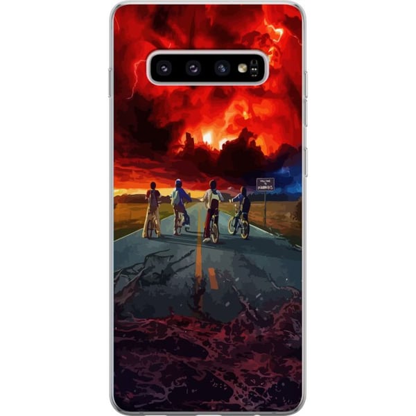Kompatibel Mobilcover til Samsung Galaxy S10+ Sci-fi-inspireret eventyrplakat med cyklende børn – dramatisk himmel og nostalgisk 80’er-stemning