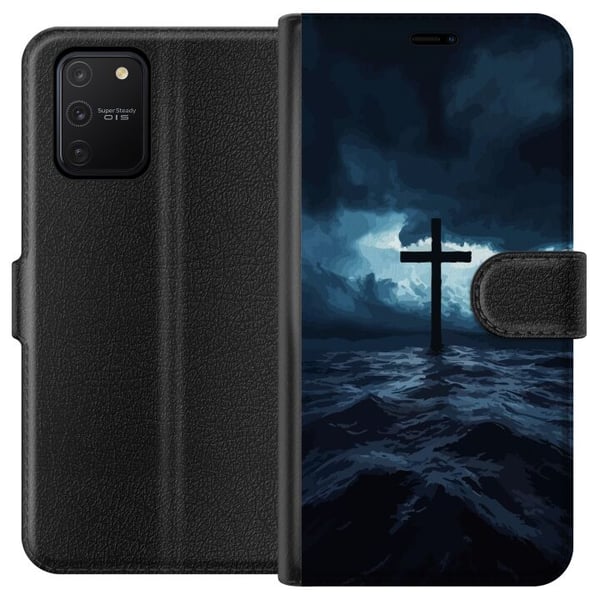 Kompatibelt Plånboksfodral till Samsung Galaxy S10 Lite Kors i stormigt hav dramatisk kristen tavla med kors och vågor religiöst motiv ocean himmel f