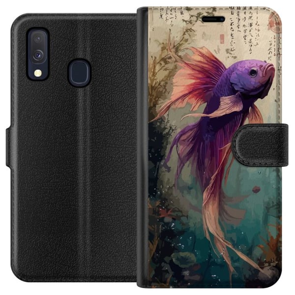 Kompatibel Tegnebogsetui til Samsung Galaxy A40 Asiatisk koifisk japansk akvarium