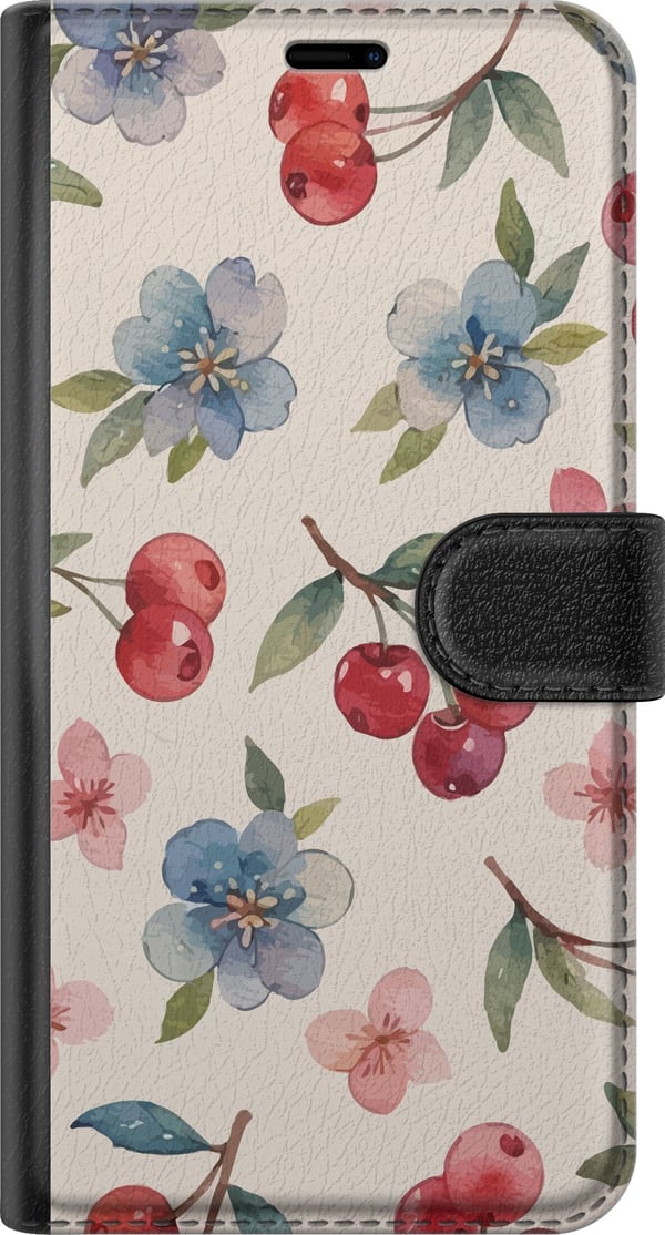 Kompatibelt Plånboksfodral till Samsung Galaxy A52s 5G Bär & Blommor – mönster med blå blommor och skogsbär