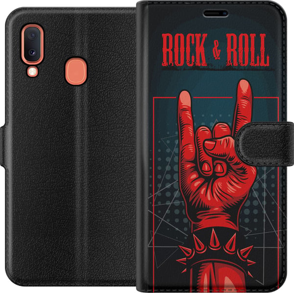 Kompatibelt Lommeboketui til Samsung Galaxy A20e Rock &amp; Roll-design – Rødt og svart motiv med klassisk hardrocktema