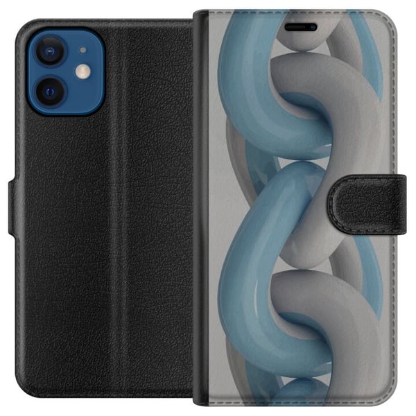 Kompatibelt Lommeboketui til Apple iPhone 12 Blått kjededesign i metallisk tone, moderne industriell stil med dybde og en tredimensjonal følelse
