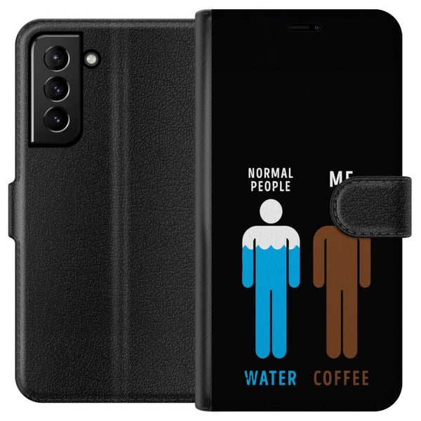 Kompatibelt Lommeboketui til Samsung Galaxy S21+ 5G Morsom minimalistisk illustrasjon med teksten normal people water me coffee perfekt for kaffeelsk Kompatibelt Lommeboketui til Samsung Galaxy S21+ 5G Morsom minimalistisk illustrasjon med teksten normal people water me coffee perfekt for kaffeelsk