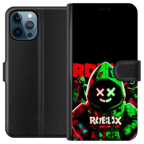 Yhteensopiva Lompakkokotelo Apple iPhone 12 Pro Max Roblox Shadow Squad -designi tummalla, neonhenkisellä tyylillä, jossa on vihreitä ja punaisia kon