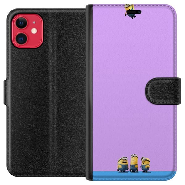 Kompatibel Tegnebogsetui til Apple iPhone 11 Minions-illustration med lilla og blå baggrund, humoristisk filmtema for fans af sjove karakterer Kompatibel Tegnebogsetui til Apple iPhone 11 Minions-illustration med lilla og blå baggrund, humoristisk filmtema for fans af sjove karakterer