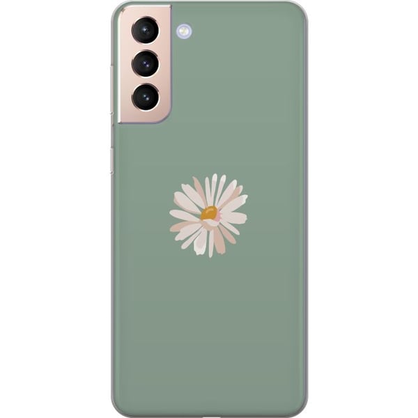 Kompatibelt Mobildeksel til Samsung Galaxy S21 Grønn Minimalblomst - stilren blomst på grønn bakgrunn Kompatibelt Mobildeksel til Samsung Galaxy S21 Grønn Minimalblomst - stilren blomst på grønn bakgrunn