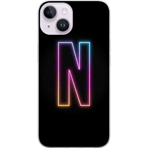 Kompatibelt Mobildeksel til Apple iPhone 14 Minimalistisk neonbokstav N i fargeskiftende lys mot svart bakgrunn Kompatibelt Mobildeksel til Apple iPhone 14 Minimalistisk neonbokstav N i fargeskiftende lys mot svart bakgrunn