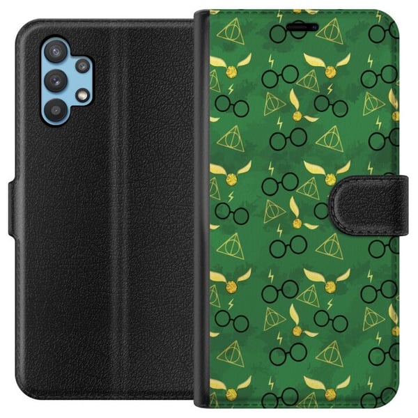 Kompatibelt Plånboksfodral till Samsung Galaxy A32 5G Harry Potter glasögon gyllene kvicken dödsreliker magisk design med mystik och trollkarlskänsla
