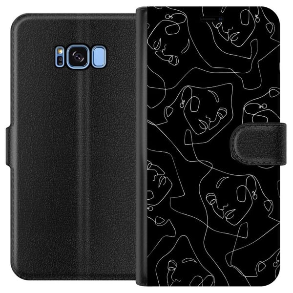 Kompatibelt Plånboksfodral till Samsung Galaxy S8 Abstrakta ansikten linjekonst i vitt på mörk bakgrund modern minimalistisk stil för konstälskare