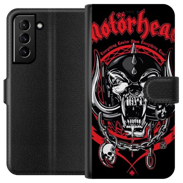 Kompatibel Tegnebogsetui til Samsung Galaxy S21+ 5G Motörhead-dødningehoved i rød og sort, hardrockdesign til fans af klassisk metal og energi Kompatibel Tegnebogsetui til Samsung Galaxy S21+ 5G Motörhead-dødningehoved i rød og sort, hardrockdesign til fans af klassisk metal og energi