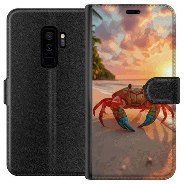 Kompatibelt Plånboksfodral till Samsung Galaxy S9+ Tropisk strandkrabba färgglad design med solnedgång hav vågor och varm semesterkänsla inspirerad a