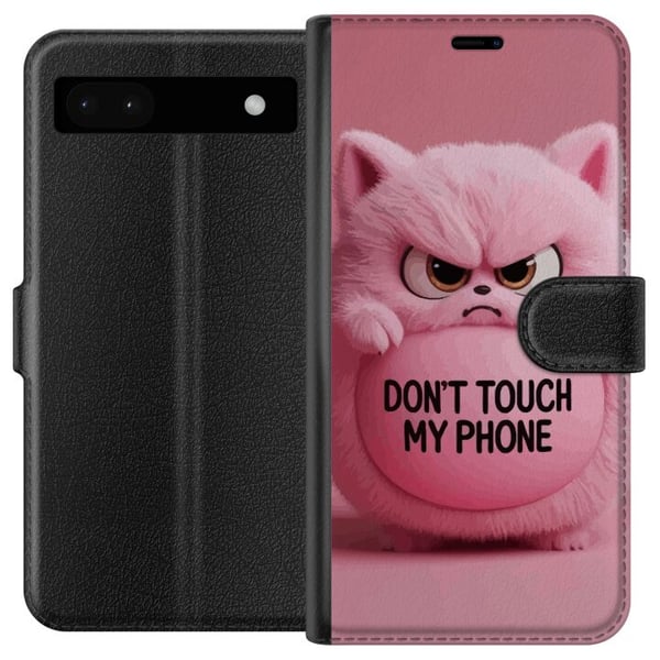 Yhteensopiva Lompakkokotelo Google Pixel 6a Huumoristinen vaaleanpunainen kissa, jonka tekstinä on Don’t Touch My Phone – hauska ja trendikäs kuosi,