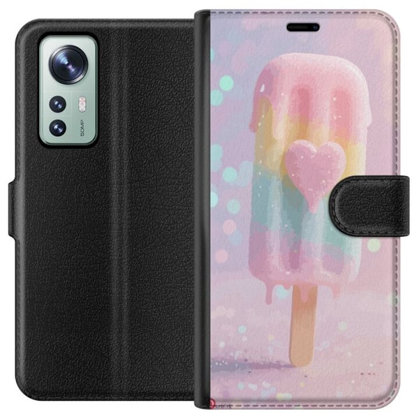Yhteensopiva Lompakkokotelo Xiaomi 12 Sydämellä koristeltu pastellijäätelö, sulavien värien ja glitterin söpö design kesään ja karkkityyliin