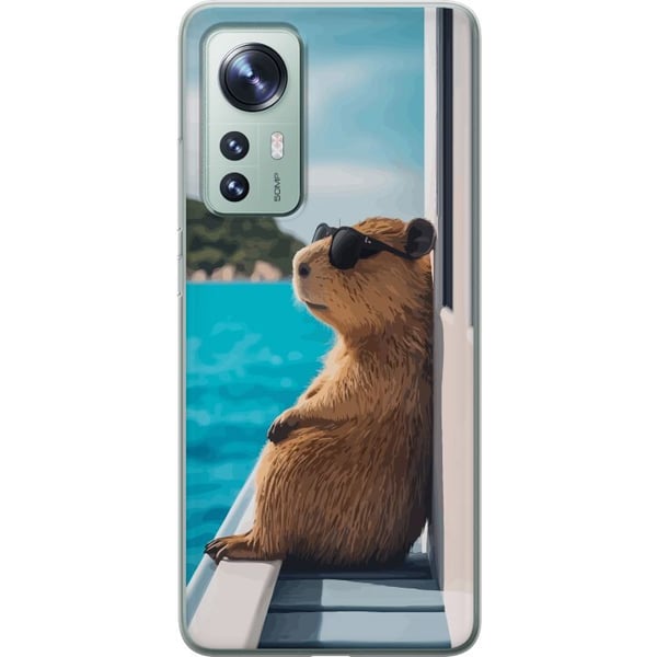 Yhteensopiva Puhelinkuori Xiaomi 12 Kapybara meren rannalla aurinkolasit päässä, humoristinen ja viehättävä design rennolla lomatunnelmalla