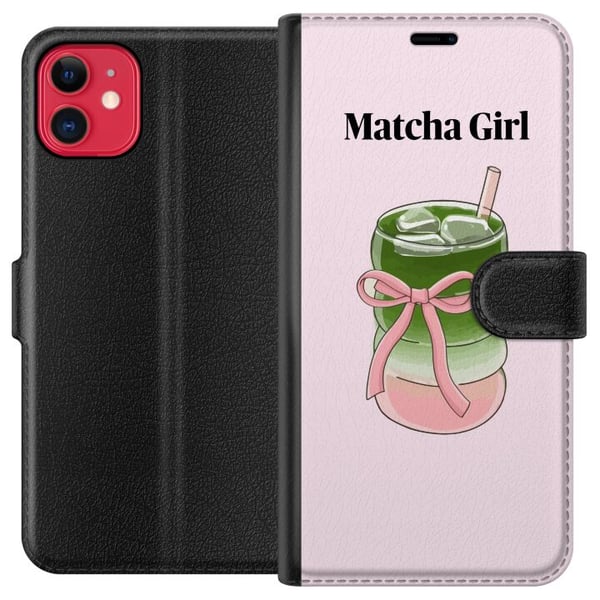 Kompatibel Tegnebogsetui til Apple iPhone 11 Matcha Girl-illustration – kawaii-inspireret te-design med lyserød sløjfe Kompatibel Tegnebogsetui til Apple iPhone 11 Matcha Girl-illustration – kawaii-inspireret te-design med lyserød sløjfe