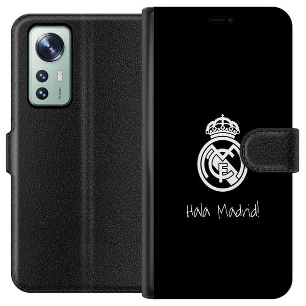 Yhteensopiva Lompakkokotelo Xiaomi 12 Real Madrid Emblem Fotboll Stolthet Vit Guld Klubbmärke