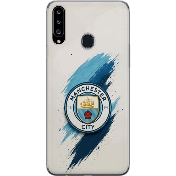 Kompatibelt Mobilskal till Samsung Galaxy A20s Manchester City fotboll Jack Grealish blå penseldrag illustration
