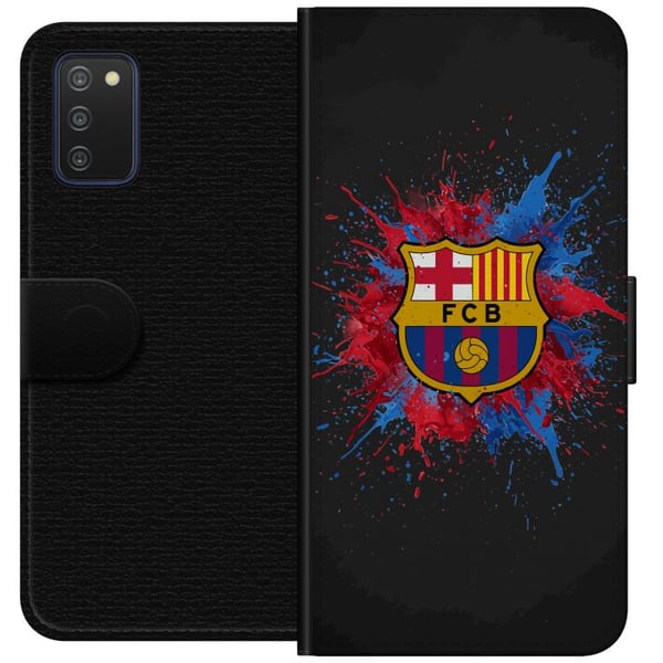 Kompatibelt Lommeboketui til Samsung Galaxy A03s Barcelona Splash Art med FC Barcelonas emblem i blått og rødt, perfekt for fotballfans