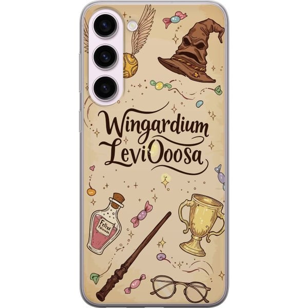 Kompatibel Mobilcover til Samsung Galaxy S23+ Harry Potter Wingardium Leviosa-illustration – magisk Harry Potter-tema med tryllestav, Snitch og hat Kompatibel Mobilcover til Samsung Galaxy S23+ Harry Potter Wingardium Leviosa-illustration – magisk Harry Potter-tema med tryllestav, Snitch og hat