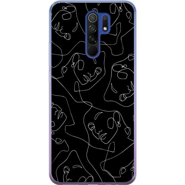 Kompatibel Mobilcover til Xiaomi Redmi 9 Abstrakte ansigter stregkunst i hvidt på mørk baggrund moderne minimalistisk stil til kunstelskere