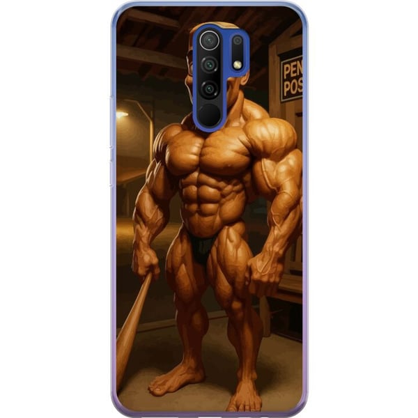 Kompatibelt Mobilskal till Xiaomi Redmi 9 Italian Brainrot illustration – Humoristisk träfigur i unik konststil