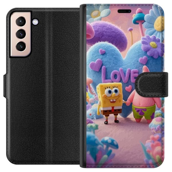 Kompatibelt Lommeboketui til Samsung Galaxy S21 Svampebob og Patrick kjærlighet fargerik pastellverden med hjerter blomster og vennskap i ekte gledes