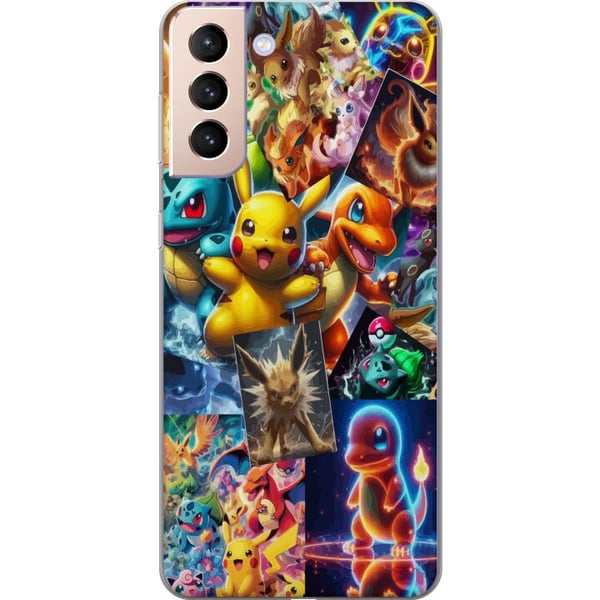 Kompatibelt Mobildeksel til Samsung Galaxy S21 Pokémon-illustrasjon – Pikachu, Eevee og Charmander i fargerik design